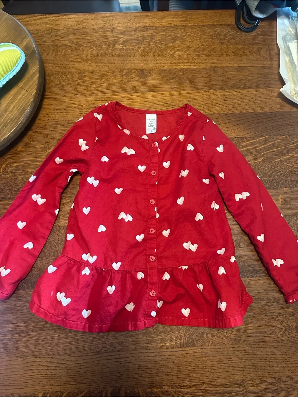 Carter's Red Heart-Print Button Front Peplum Top